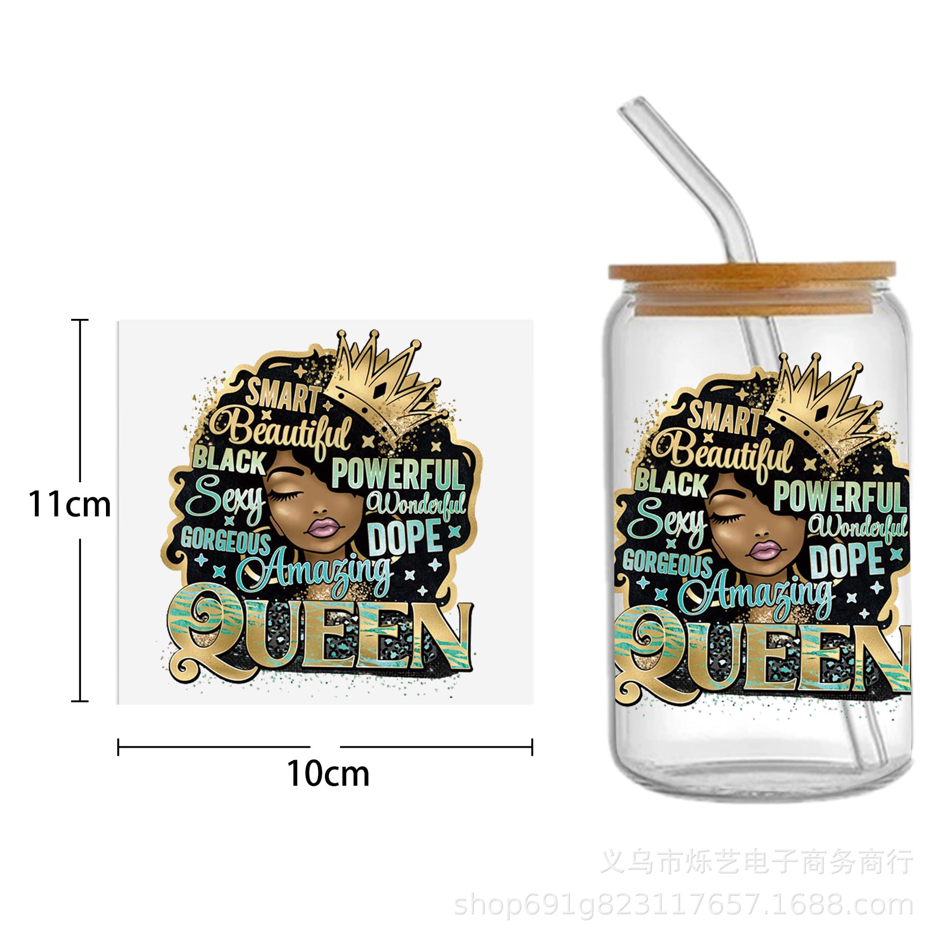 Wholesale Black Girl Series UV DTF Transfer Crystal Cup Sticker